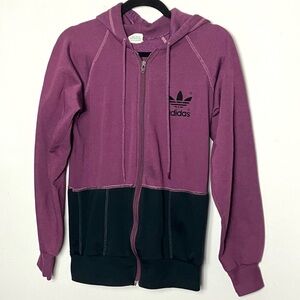 Vintage 80s Adidas Trefoil Logo Full Zip hoodie Sweatshirt made in the USA Small